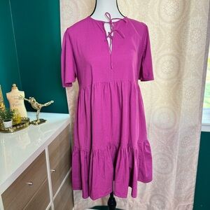 Mata Traders Adelaide Tiered Mini Dress Bright Fuchsia Size XS 100% Cotton
